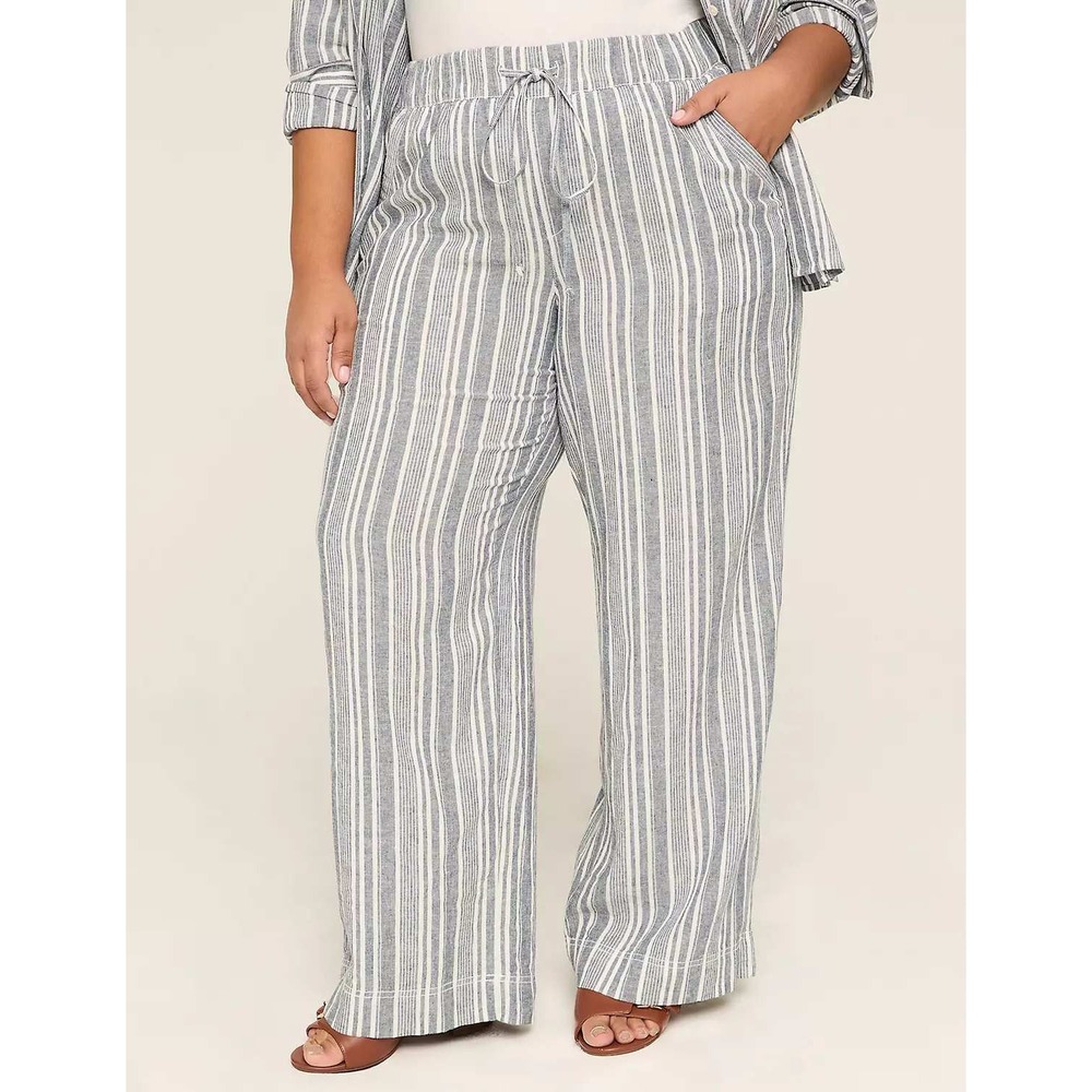 Lane Bryant Womens Softest Linen Wide Leg Pant Plus Size 22 Blue White Stripe